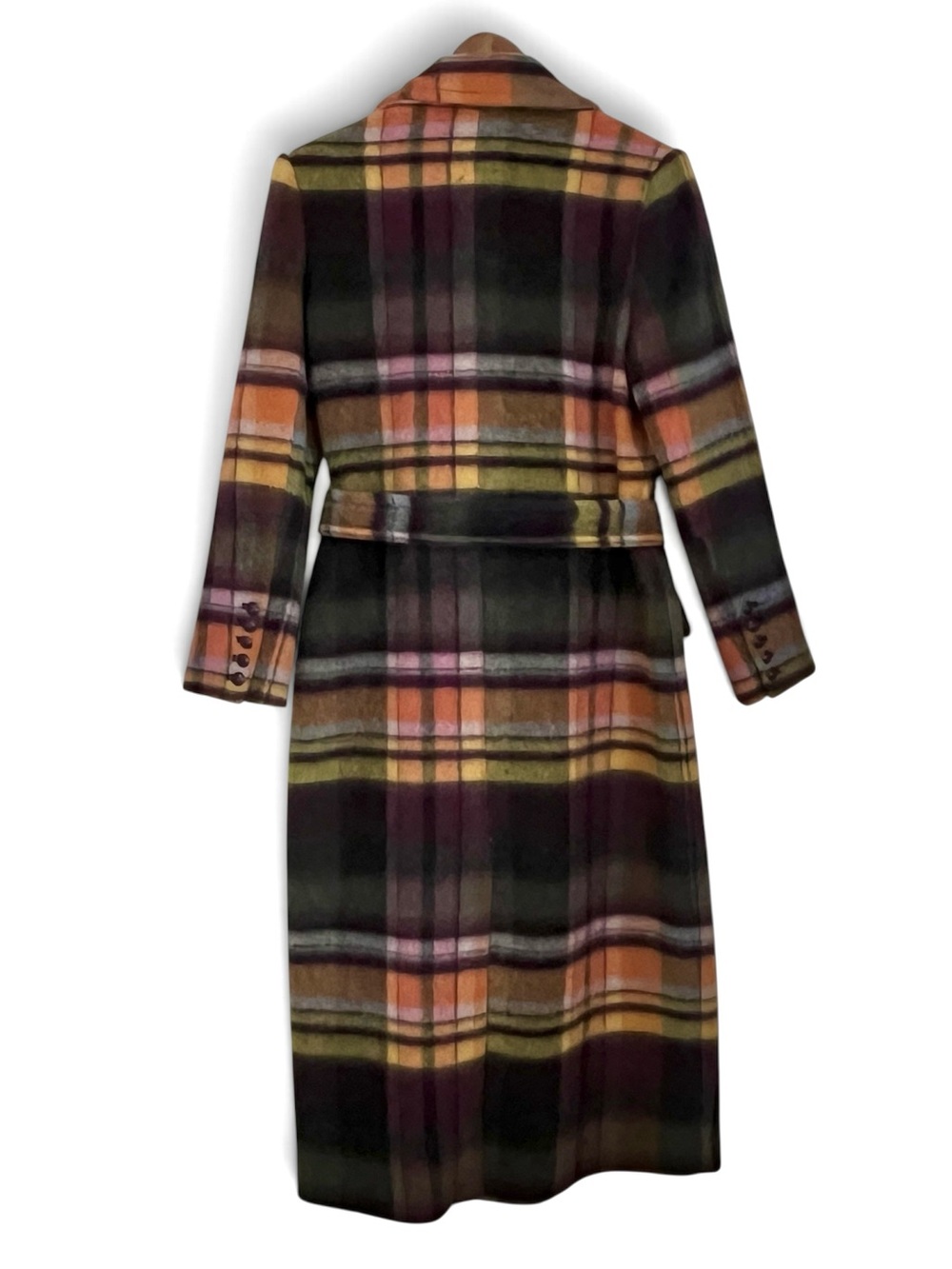 🔴SALE🔴 L'AGENCE Olina Plaid Wool Trench Coat Belted Double Breasted Italian - Picture 4 of 14